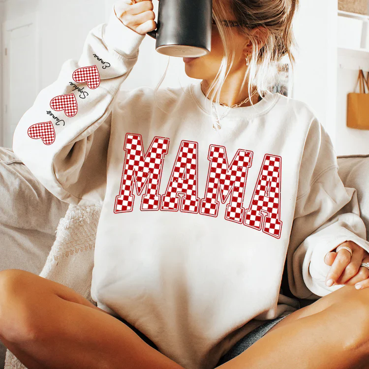 Mama Heart And Kids - Personalized Sweatshirt With Design On Sleeve -  Meaningful Gifts For Grandma, Mom, Wife | Custom Sleeve NH96 - Image 4