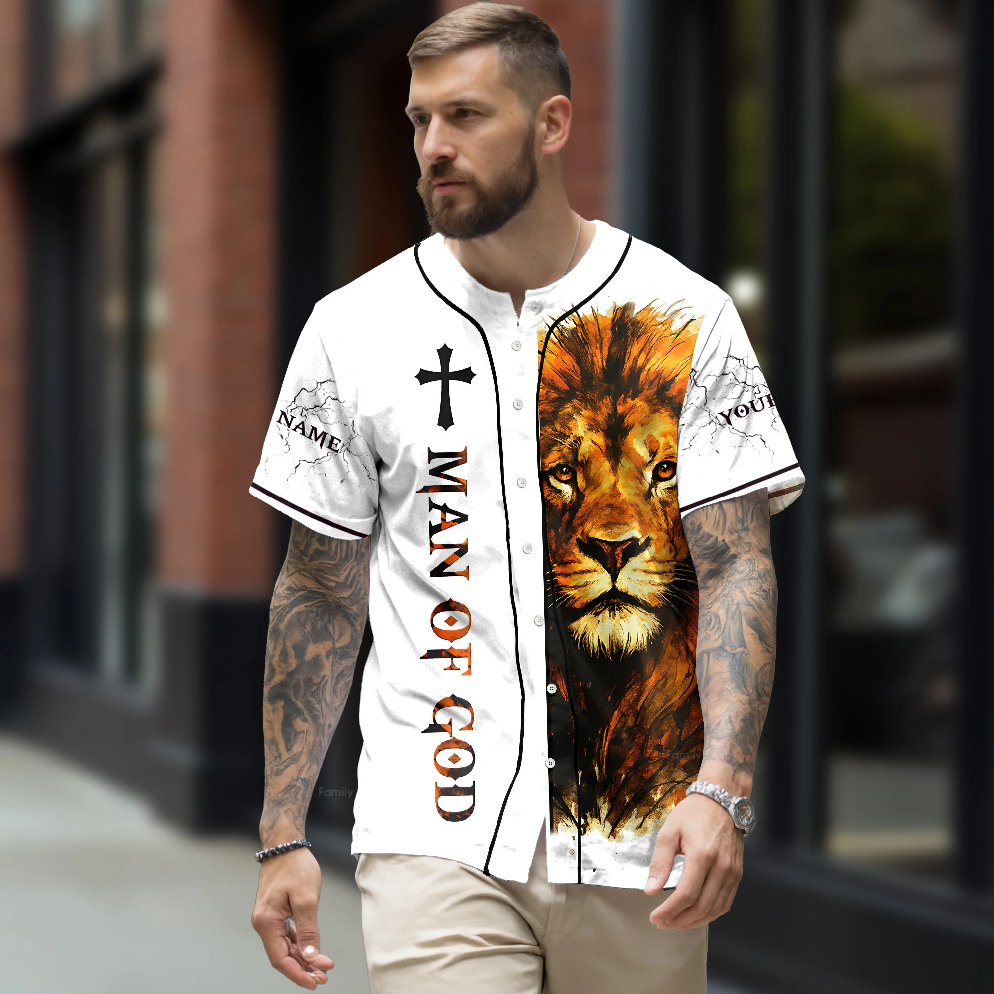 Man of Faith Lion Custom Name Baseball Jersey - Christant Gift For Him - Image 2
