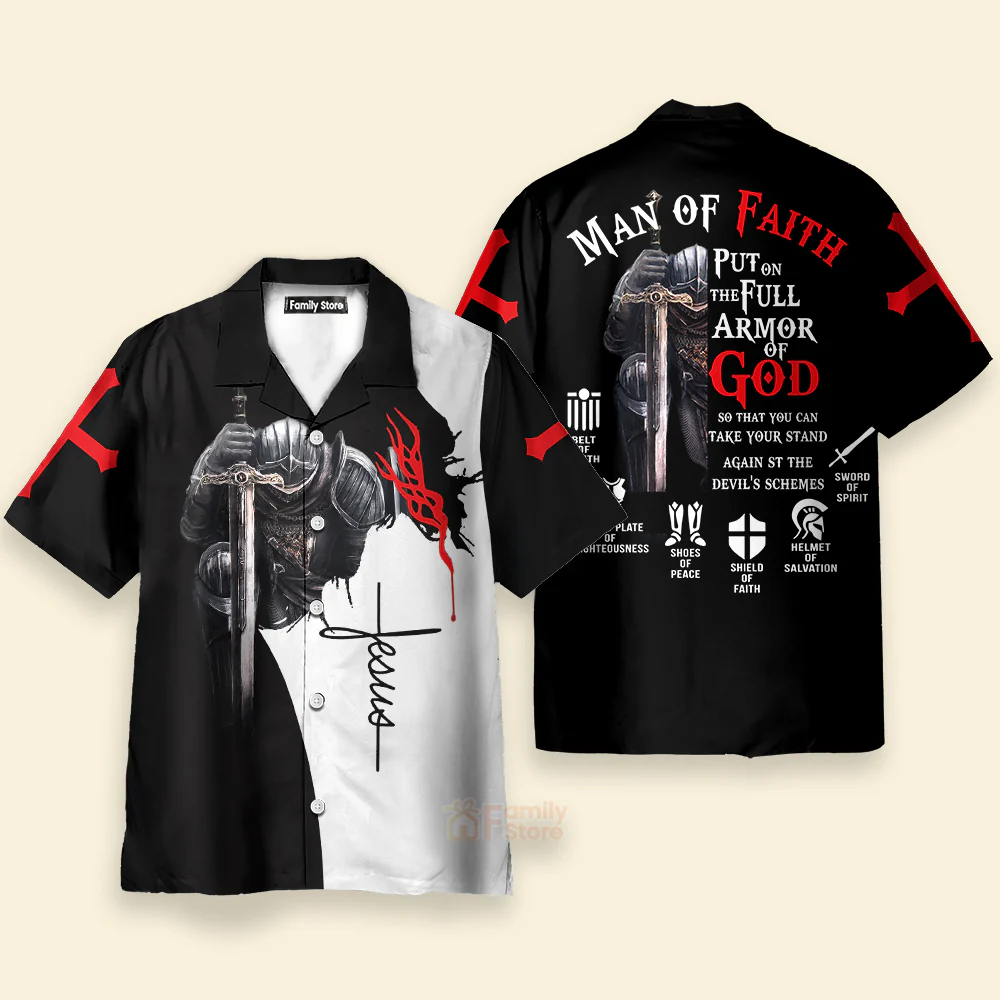 Man of Faith Templar Knight Christian God Jesus Hawaiian Shirt - PN303008Lb - Image 2