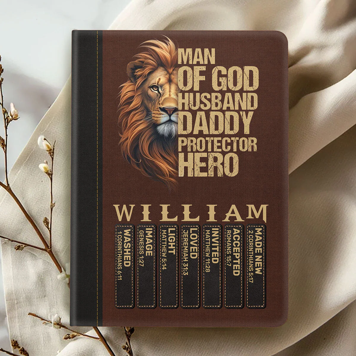 Man Of God Husband Dad Protector Hero - Personalized Leather Cover Notebook - Image 2