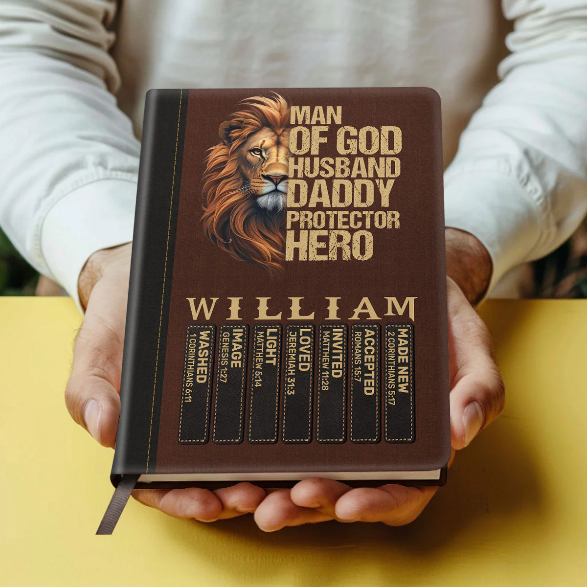 Man Of God Husband Dad Protector Hero - Personalized Leather Cover Notebook - Image 4