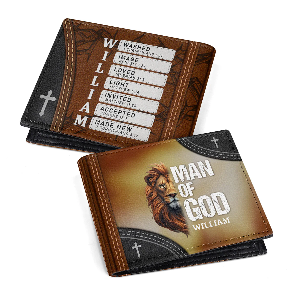 Man Of God - Personalized Leather Folded Wallet TD118