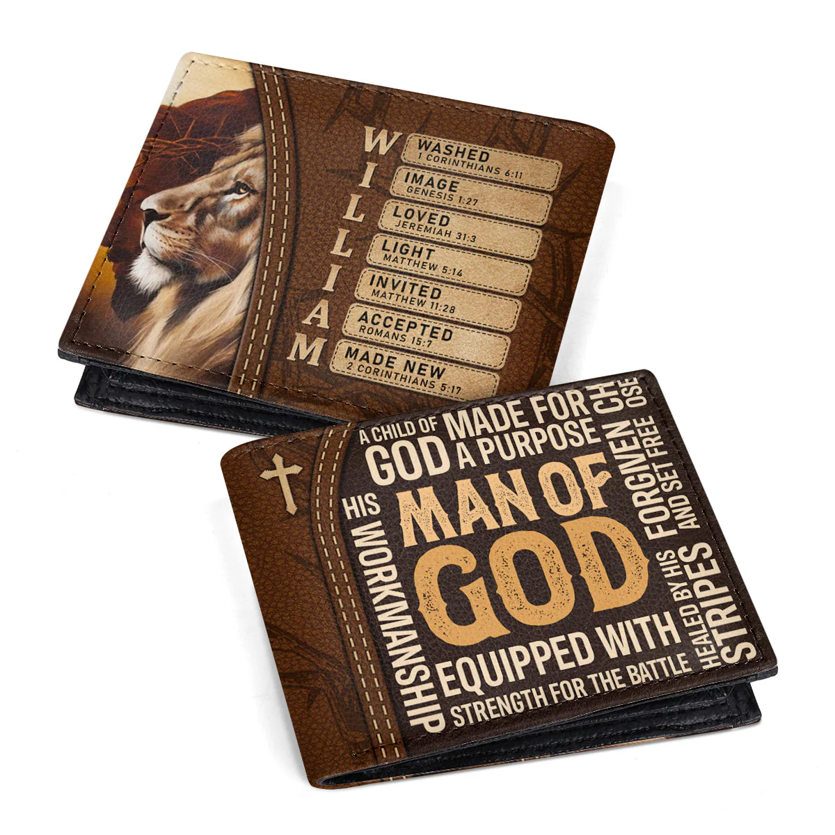 Man Of God - Personalized Leather Folded Wallet TD118