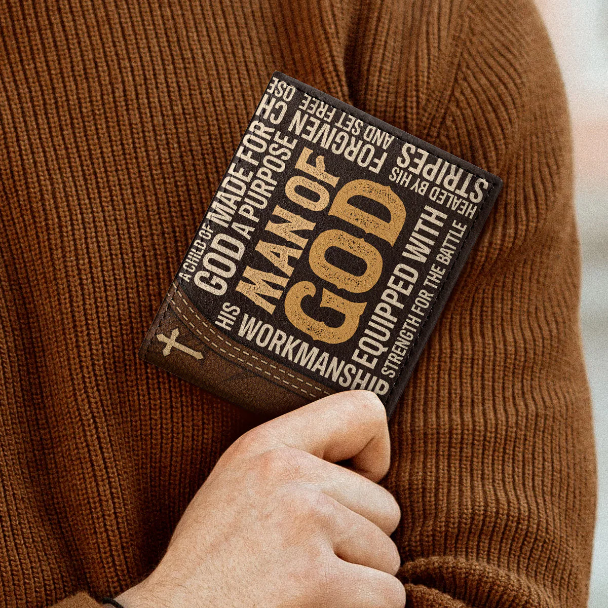 Man Of God - Personalized Leather Folded Wallet TD118 - Image 3
