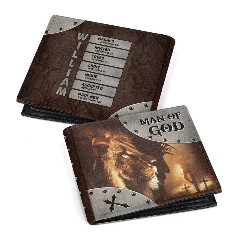 Man Of God With Lion And Cross - Personalized Folded Wallet For Men | CLGOD06