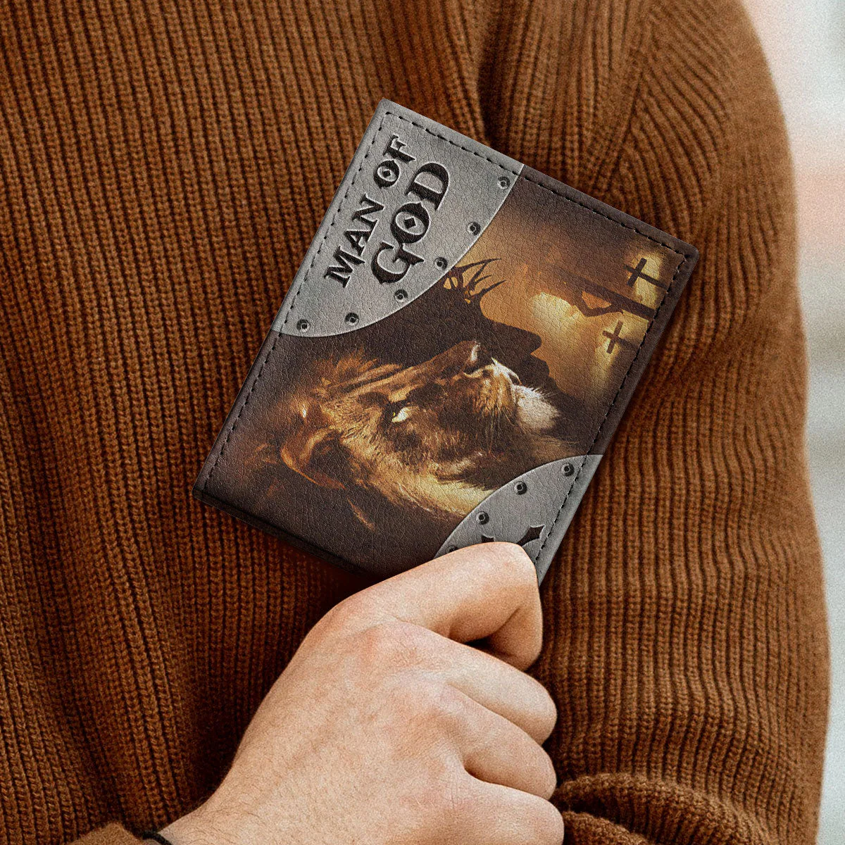 Man Of God With Lion And Cross - Personalized Folded Wallet For Men | CLGOD06 - Image 3