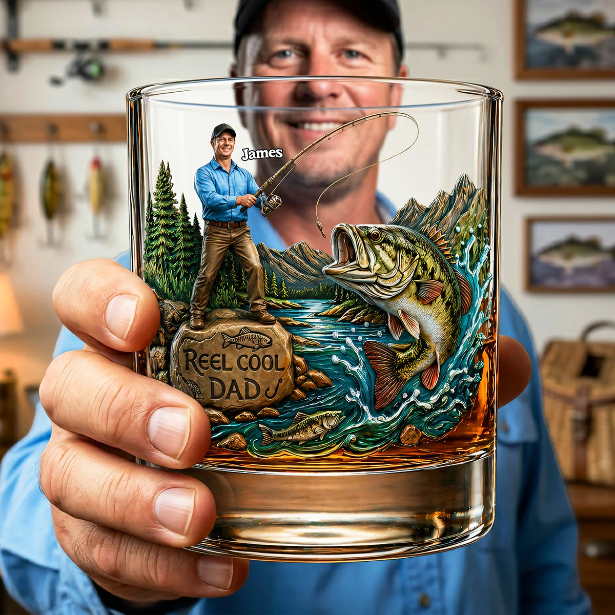 Marvelous Fishing Dad - Personalized Whiskey Glass - Gift For Dad, Fishing Lover - Image 2