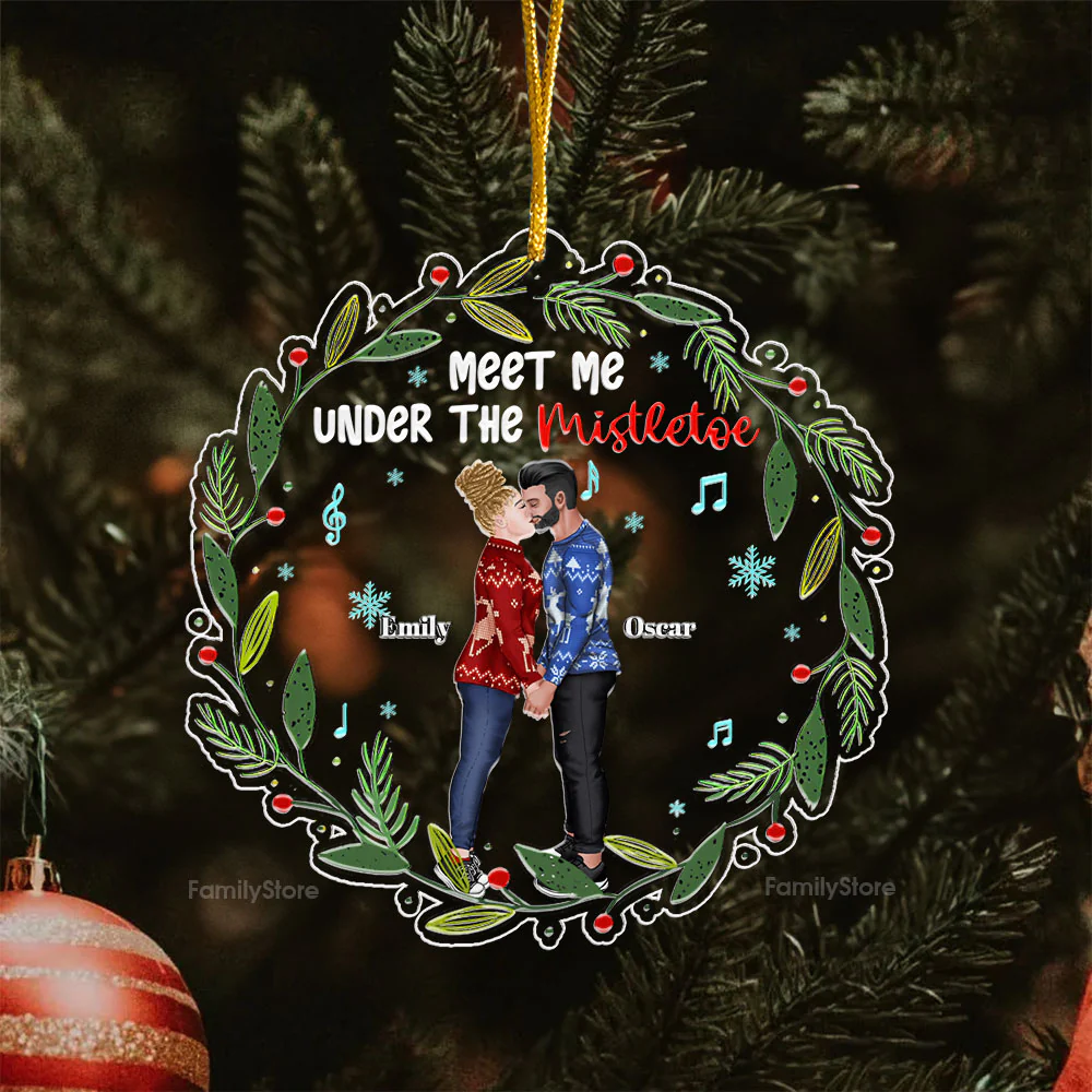 Meet Me Under The Mistletoe - Gift for Couples - Personalized Acrylic Ornament - CL30 NH96 - Image 5