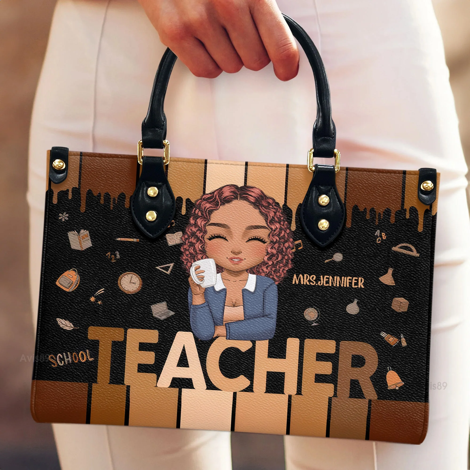 Melanin Teacher Pride - Personalized Leather Handbag - Appreciation Gift For Teacher's Day | CLTC05 HD95 - Image 4