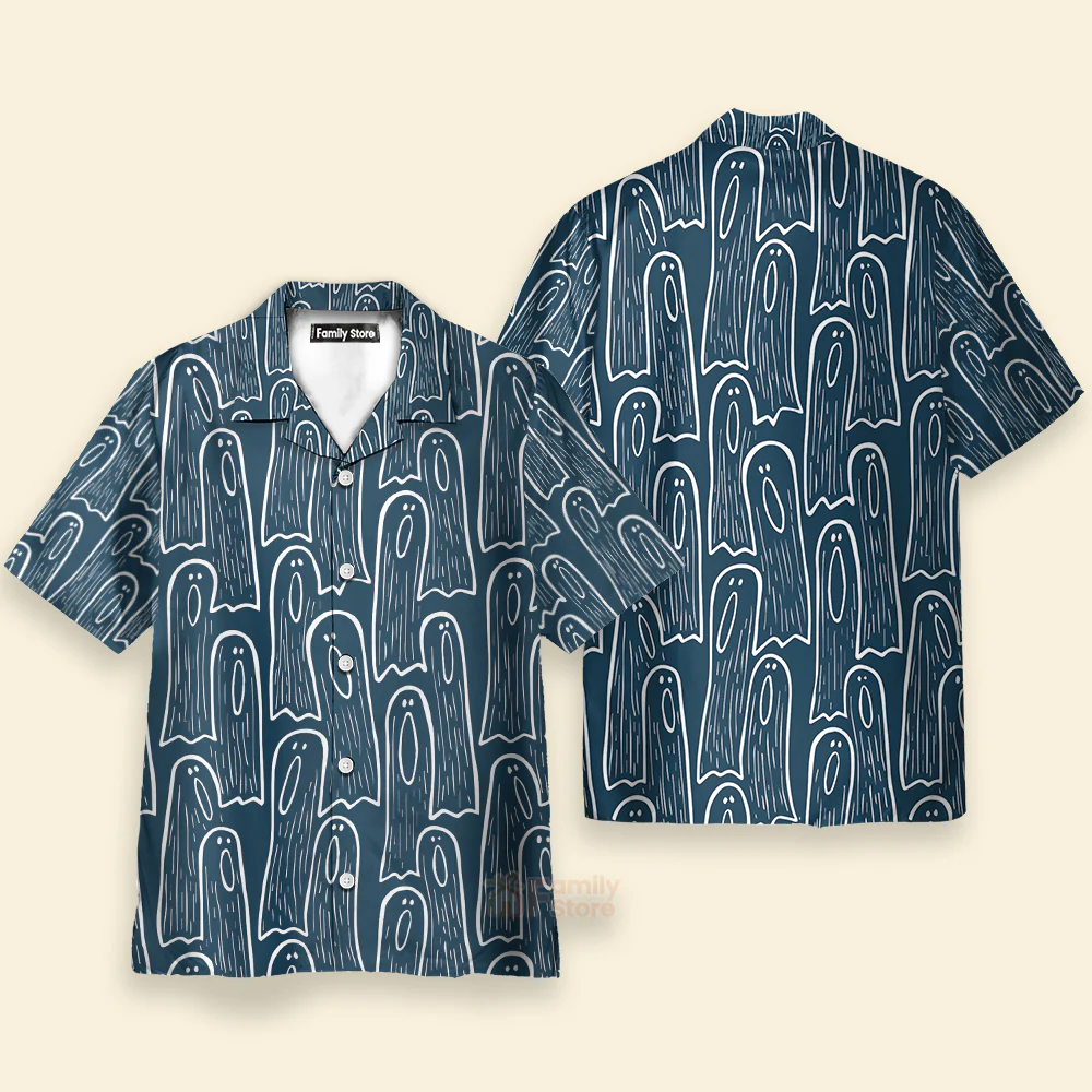 Men's Hawaiian Shirts Halloween Ghost Print Short Sleeve Shirt - Image 10