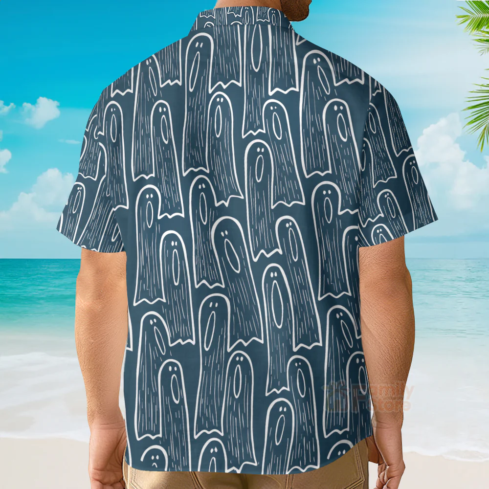 Men's Hawaiian Shirts Halloween Ghost Print Short Sleeve Shirt - Image 12