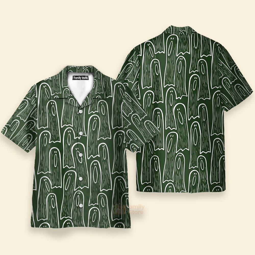 Men's Hawaiian Shirts Halloween Ghost Print Short Sleeve Shirt - Image 14