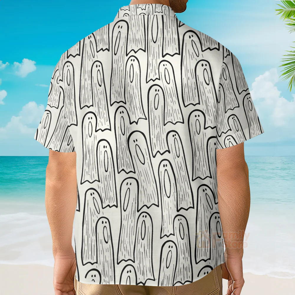 Men's Hawaiian Shirts Halloween Ghost Print Short Sleeve Shirt - Image 4