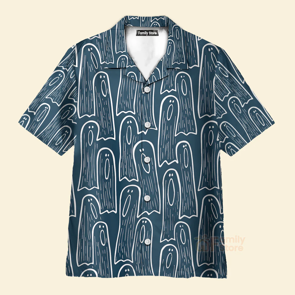 Men's Hawaiian Shirts Halloween Ghost Print Short Sleeve Shirt - Image 9