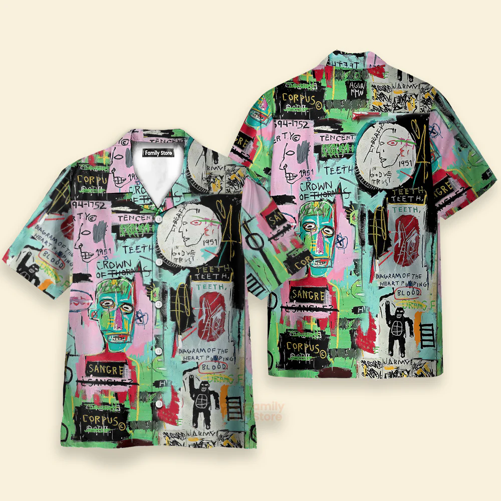 Retro Collar Graffiti - Abstract Streetwear Button Up Hawaiian Shirt - Image 2