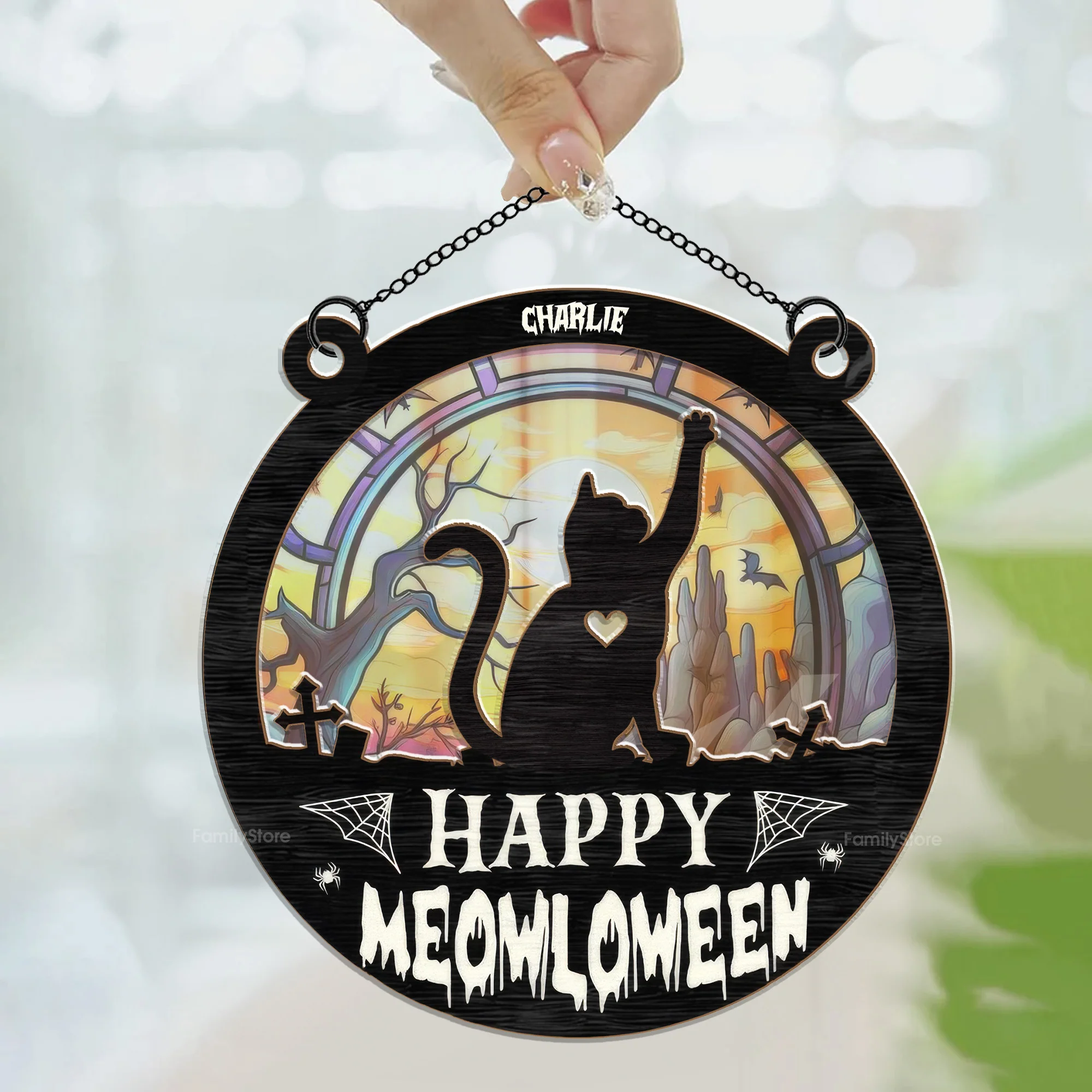 Meowloween Cat Happy Halloween - Gift For Cat Lovers - Personalized Window Hanging Window Hanging Suncatcher Ornament - CLP05 NA94 - Image 3