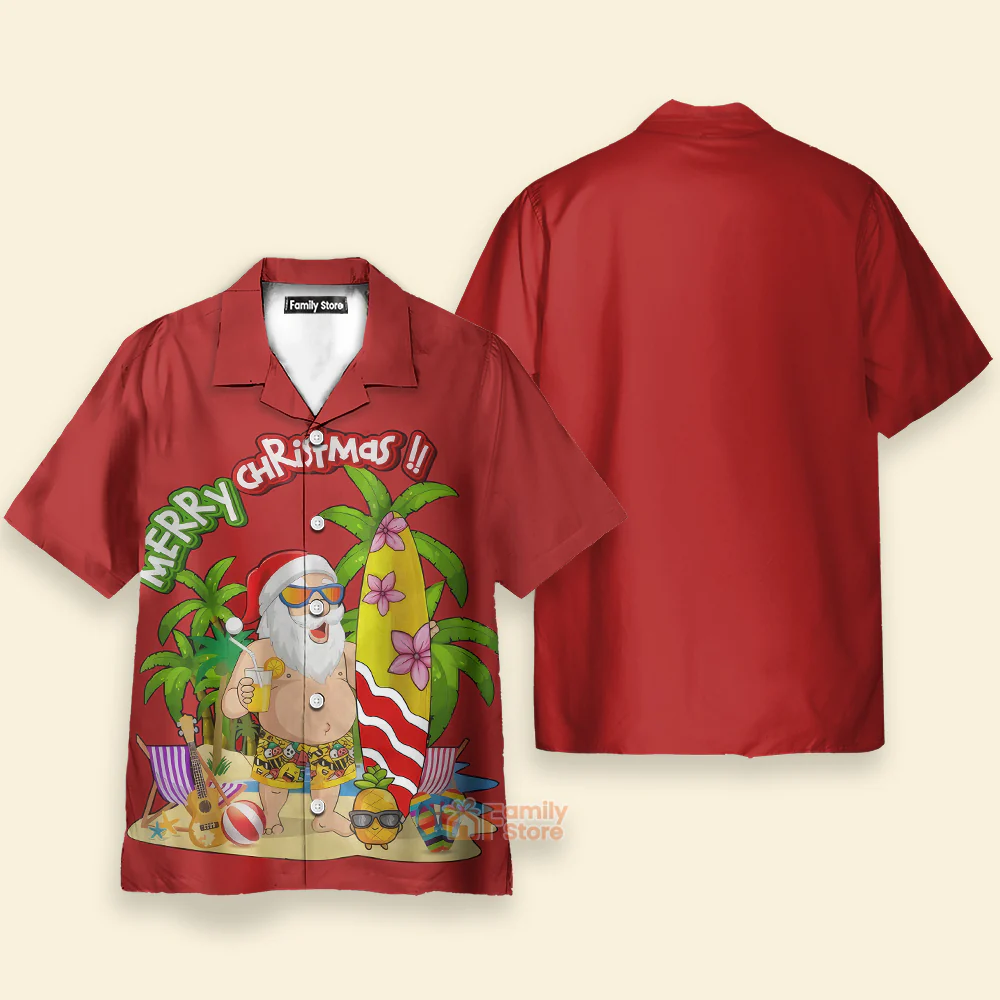 Merry Christmas Funny Santa On The Beach - Hawaiian Shirt - Image 3