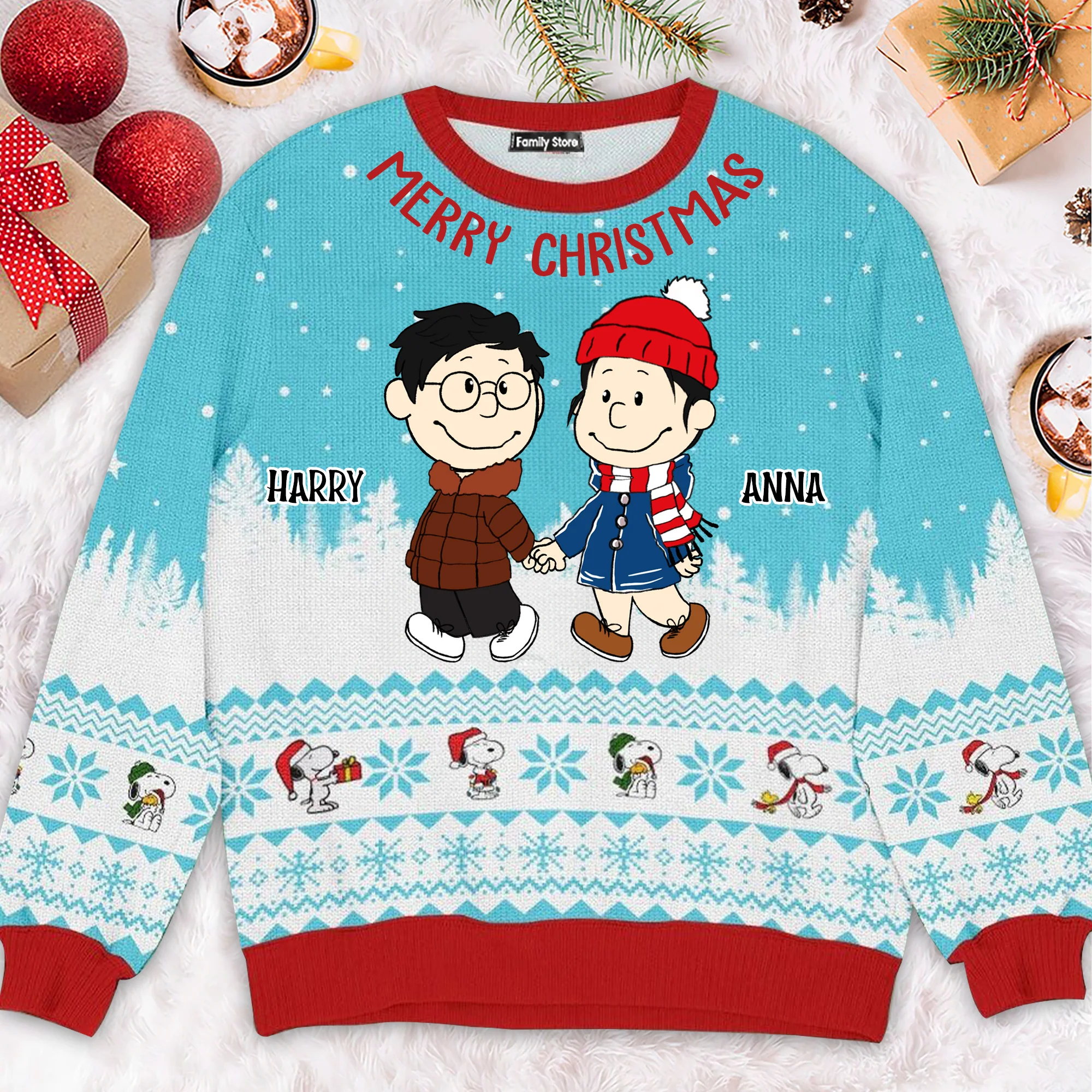 Peanut Merry Christmas, Happy Holidays - Personalized Ugly Sweatshirt - Gift For Couple, Husband Wife, Anniversary CL43 NH96