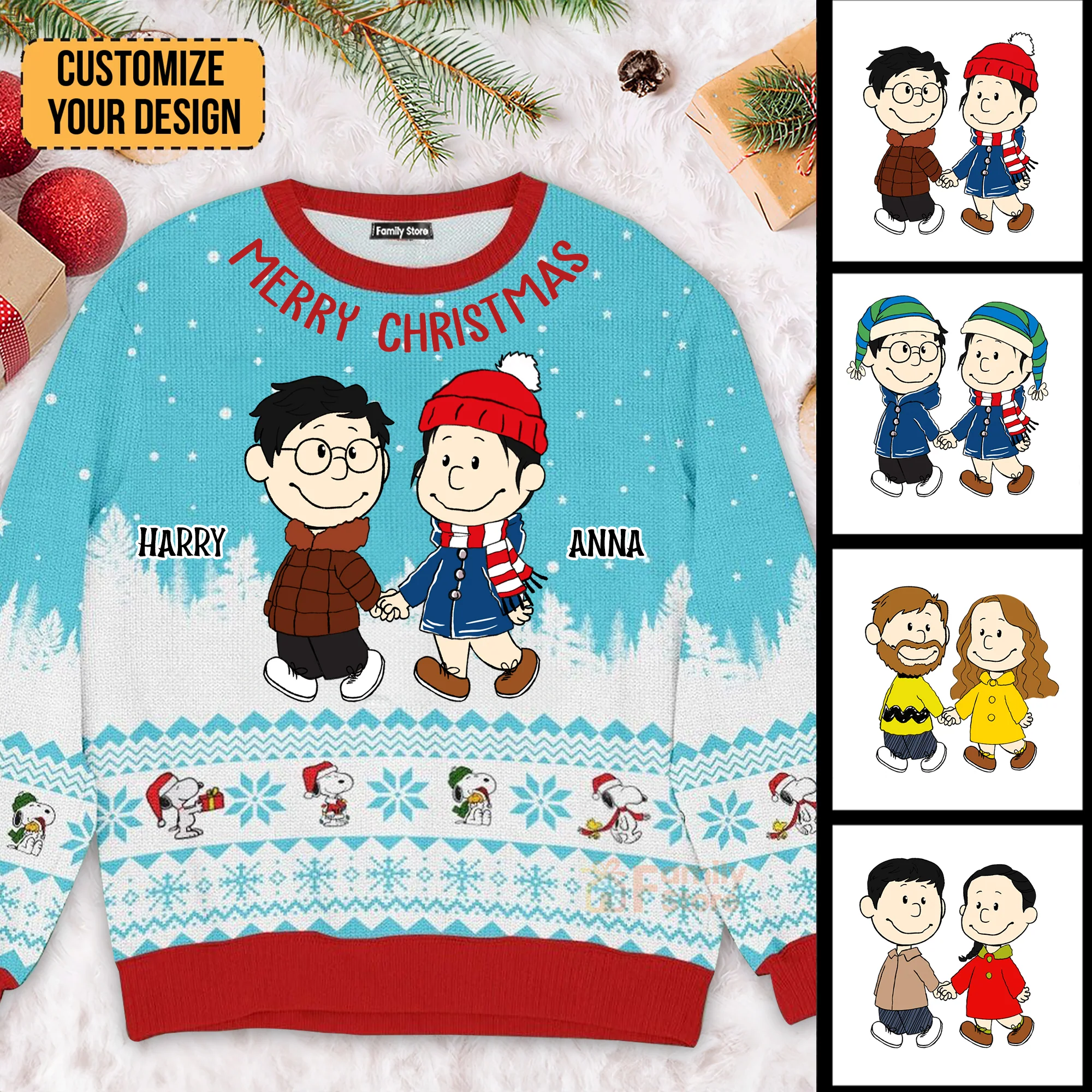 Peanut Merry Christmas, Happy Holidays - Personalized Ugly Sweatshirt - Gift For Couple, Husband Wife, Anniversary CL43 NH96 - Image 2
