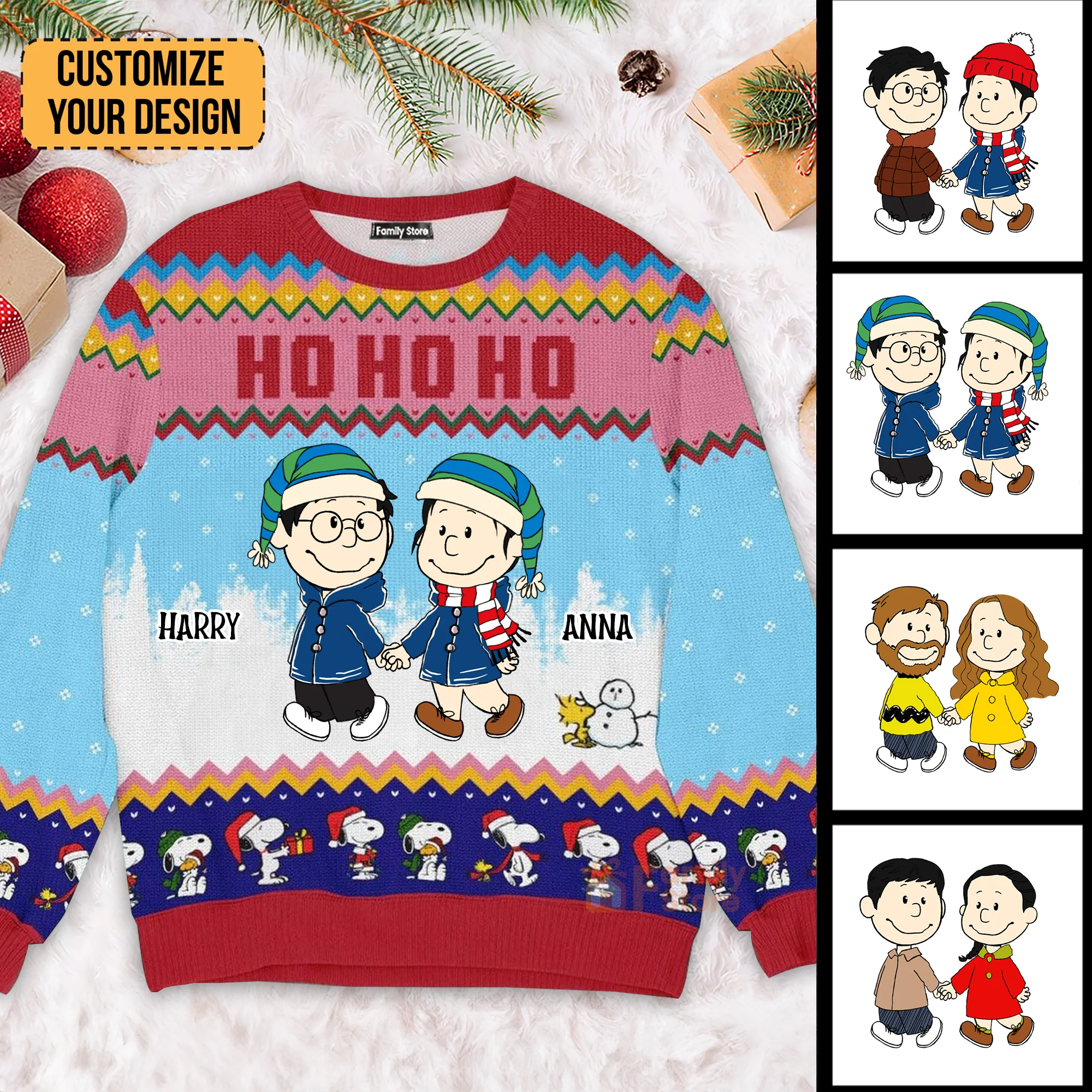 Peanut Merry Christmas Peanut  - Personalized Ugly Sweatshirt - Gift For Couple, Husband Wife, Anniversary CL43 NH96