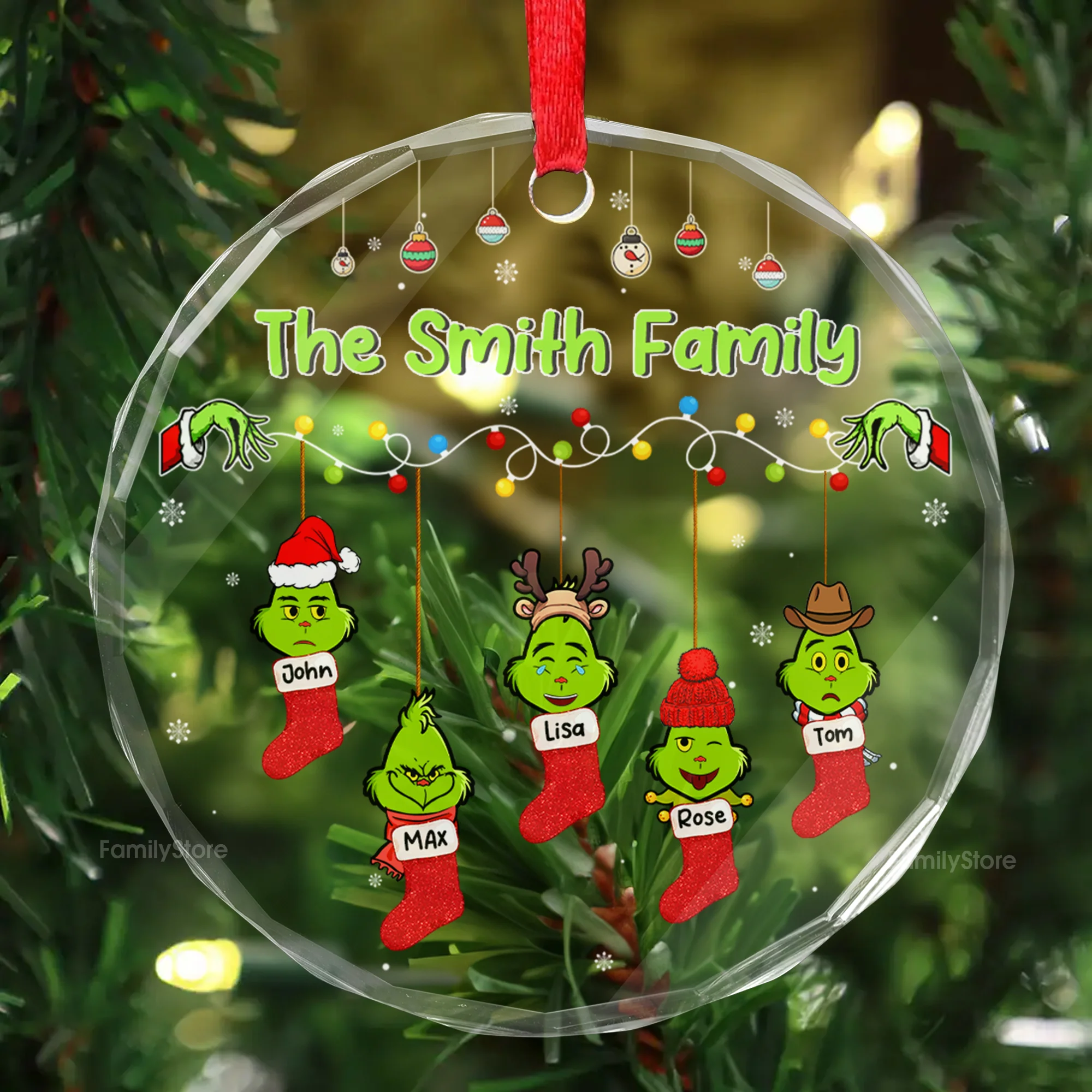 Merry Green Mas We Have Christmas Socks - Gift For Family Members - Personalized Glass Ornament - CL42 NA94 - Image 2