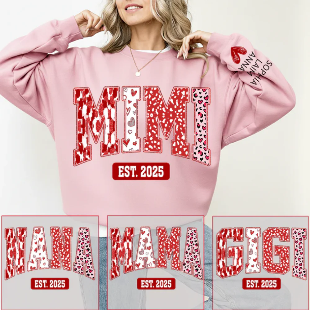 Mimi Heart Pattern Pullover - Personalized Sweatshirt With Design On Sleeve - Gift For Mom, Grandma | HN02