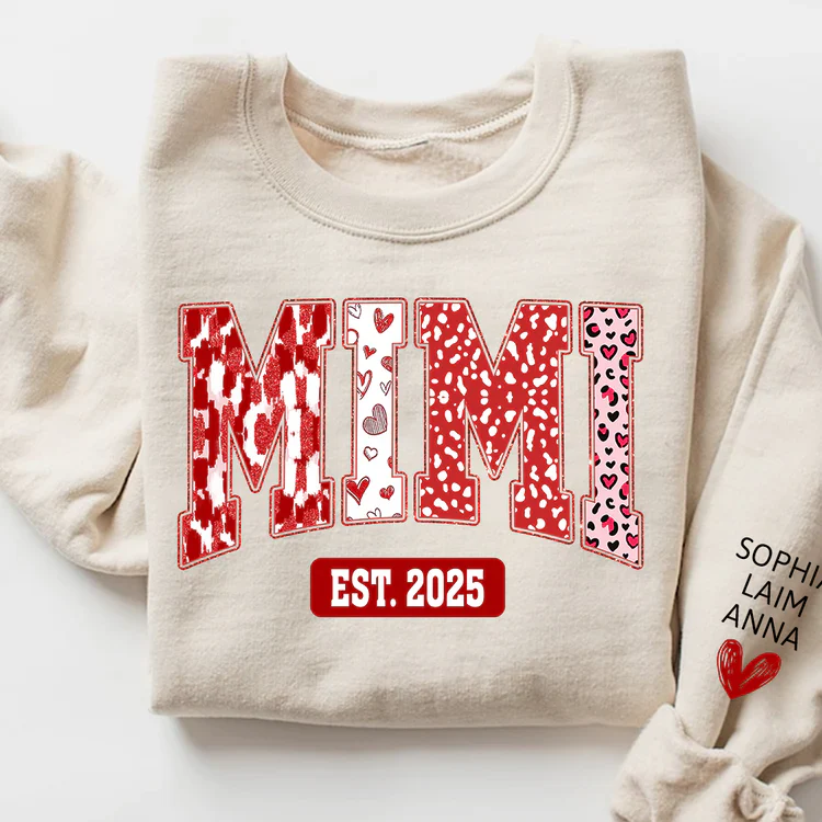 Mimi Heart Pattern Pullover - Personalized Sweatshirt With Design On Sleeve - Gift For Mom, Grandma | HN02 - Image 2