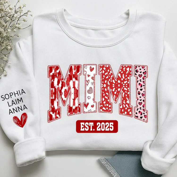 Mimi Heart Pattern Pullover - Personalized Sweatshirt With Design On Sleeve - Gift For Mom, Grandma | HN02 - Image 3