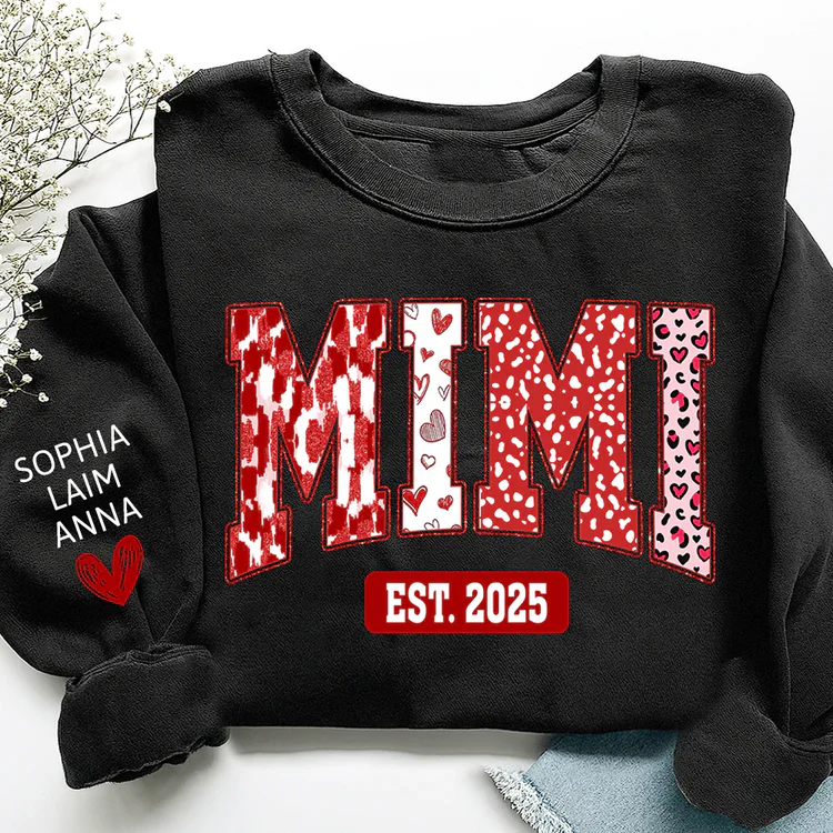 Mimi Heart Pattern Pullover - Personalized Sweatshirt With Design On Sleeve - Gift For Mom, Grandma | HN02 - Image 4
