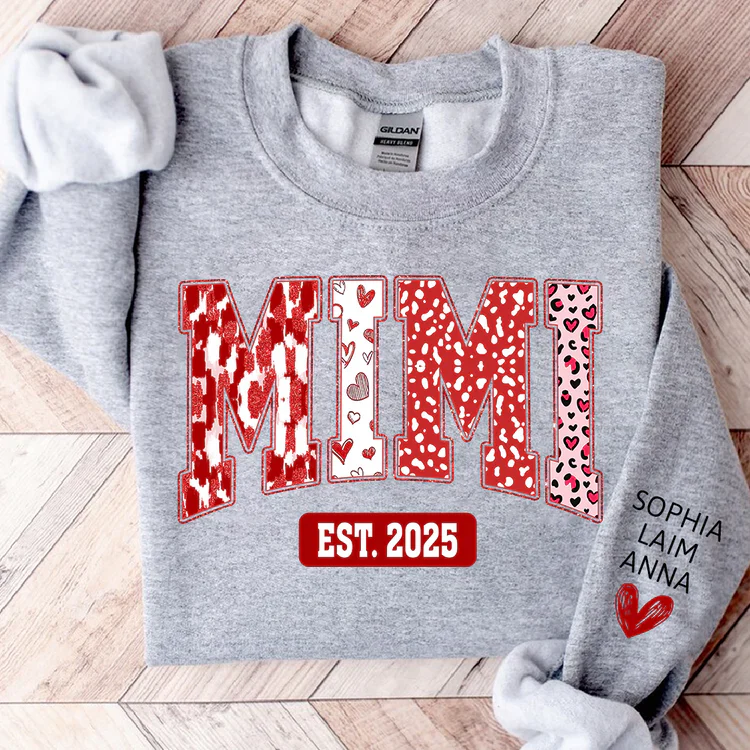 Mimi Heart Pattern Pullover - Personalized Sweatshirt With Design On Sleeve - Gift For Mom, Grandma | HN02 - Image 5
