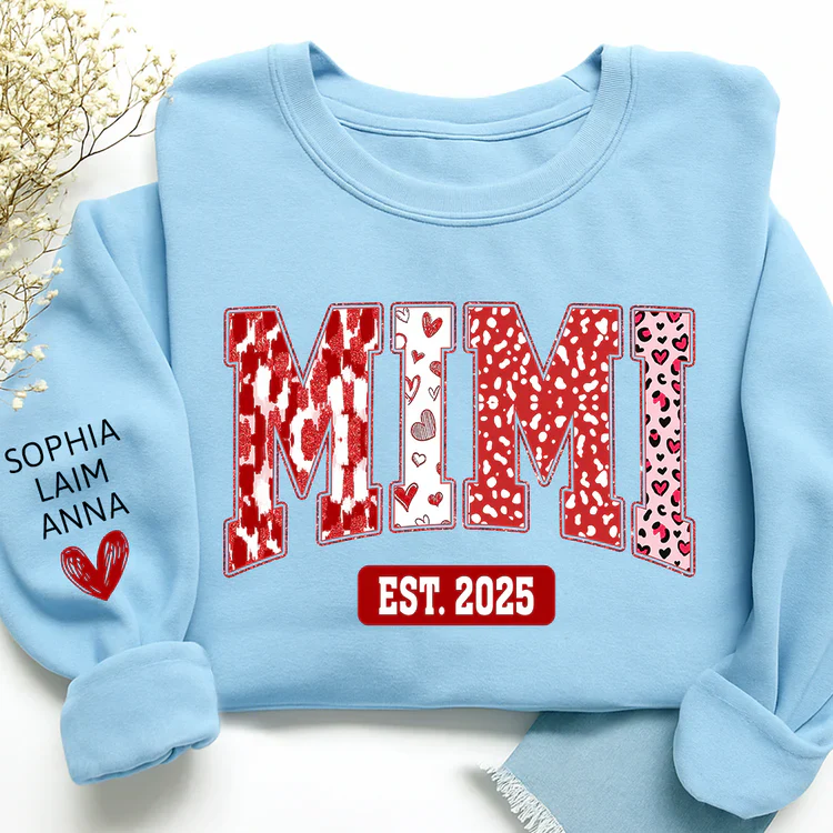 Mimi Heart Pattern Pullover - Personalized Sweatshirt With Design On Sleeve - Gift For Mom, Grandma | HN02 - Image 6