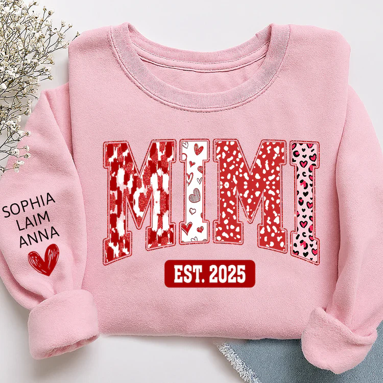 Mimi Heart Pattern Pullover - Personalized Sweatshirt With Design On Sleeve - Gift For Mom, Grandma | HN02 - Image 7