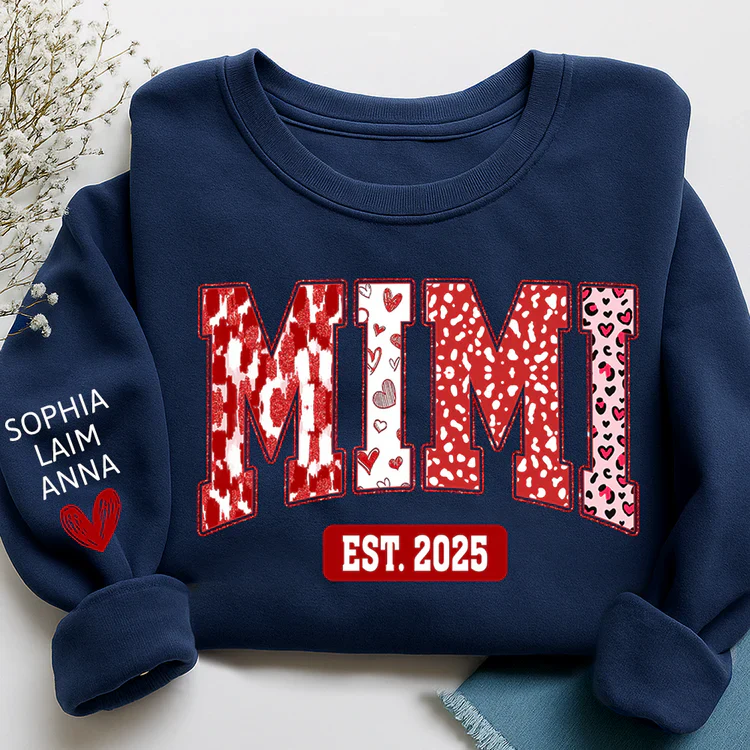 Mimi Heart Pattern Pullover - Personalized Sweatshirt With Design On Sleeve - Gift For Mom, Grandma | HN02 - Image 8