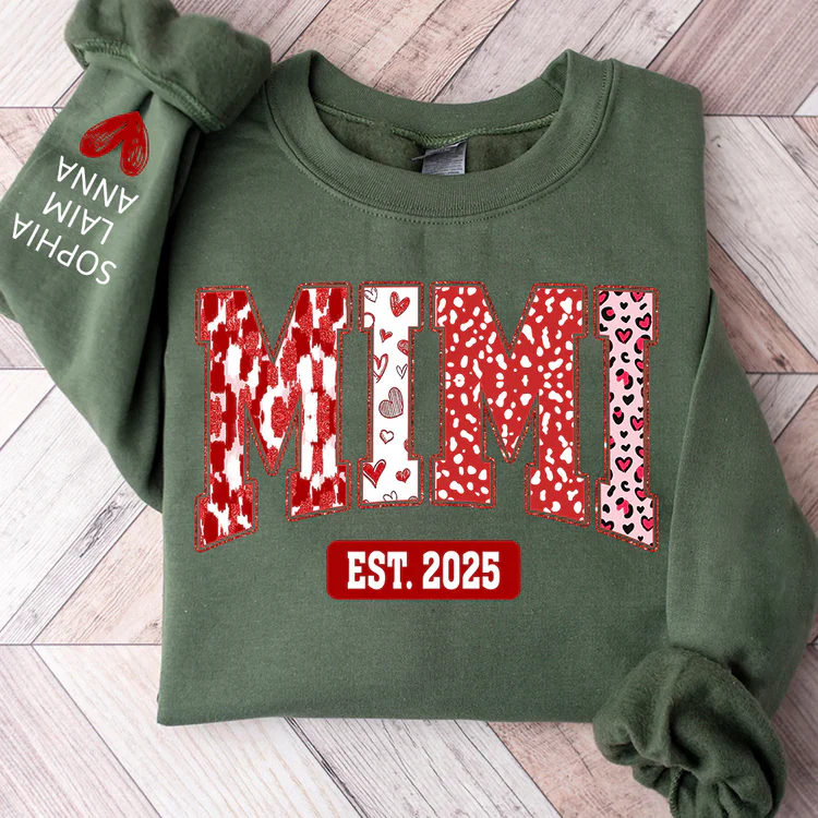 Mimi Heart Pattern Pullover - Personalized Sweatshirt With Design On Sleeve - Gift For Mom, Grandma | HN02 - Image 9