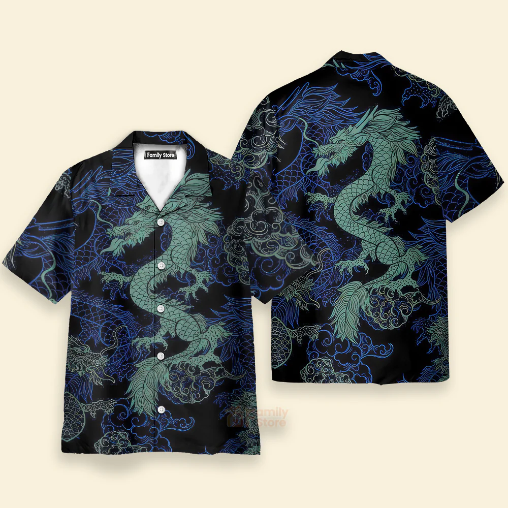 Mint Dragon Dark Short Sleeve - Hawaiian Shirt - Image 2