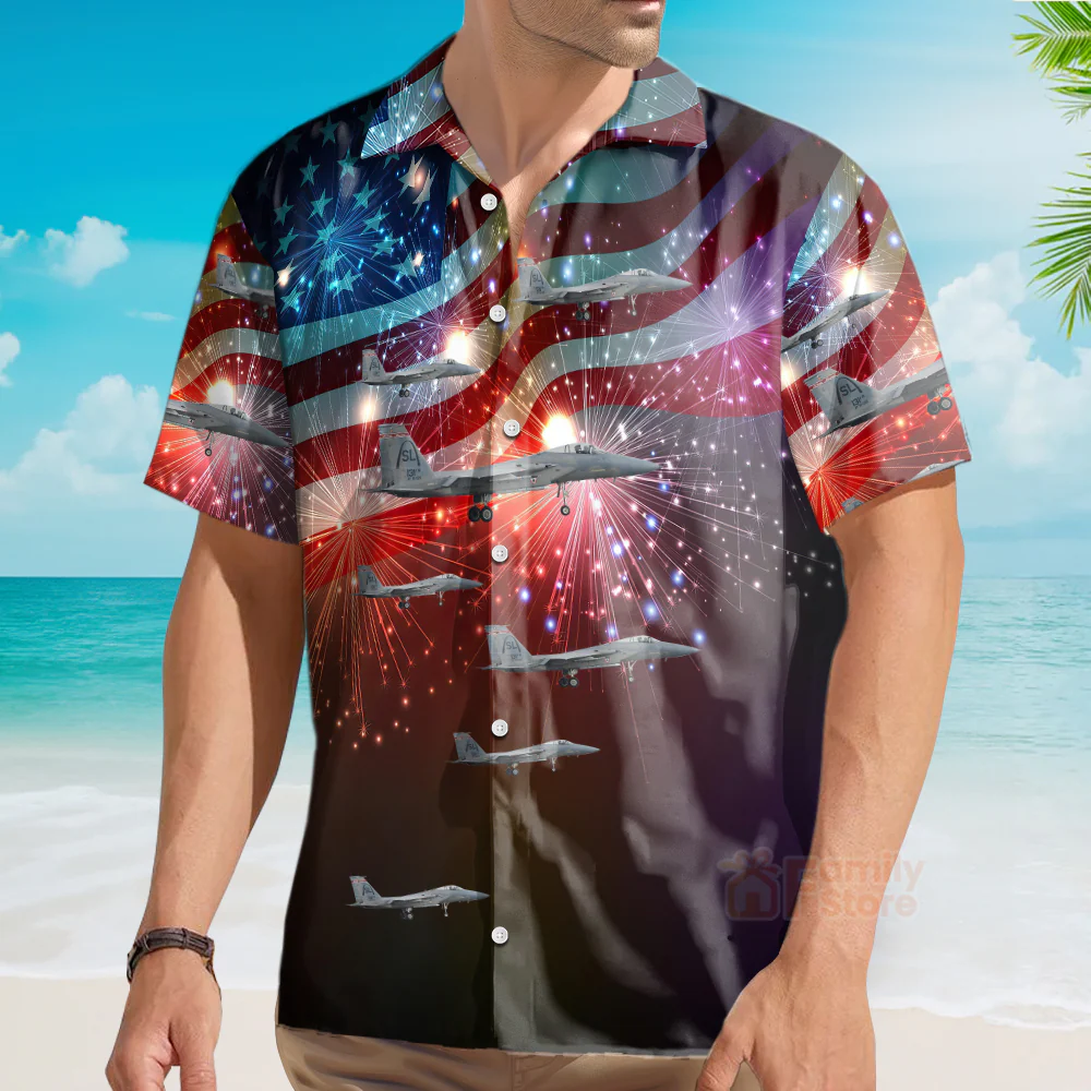 Missouri Air National Guard F-15 Eagle, 4Th Of July Hawaiian Shirt - Image 3