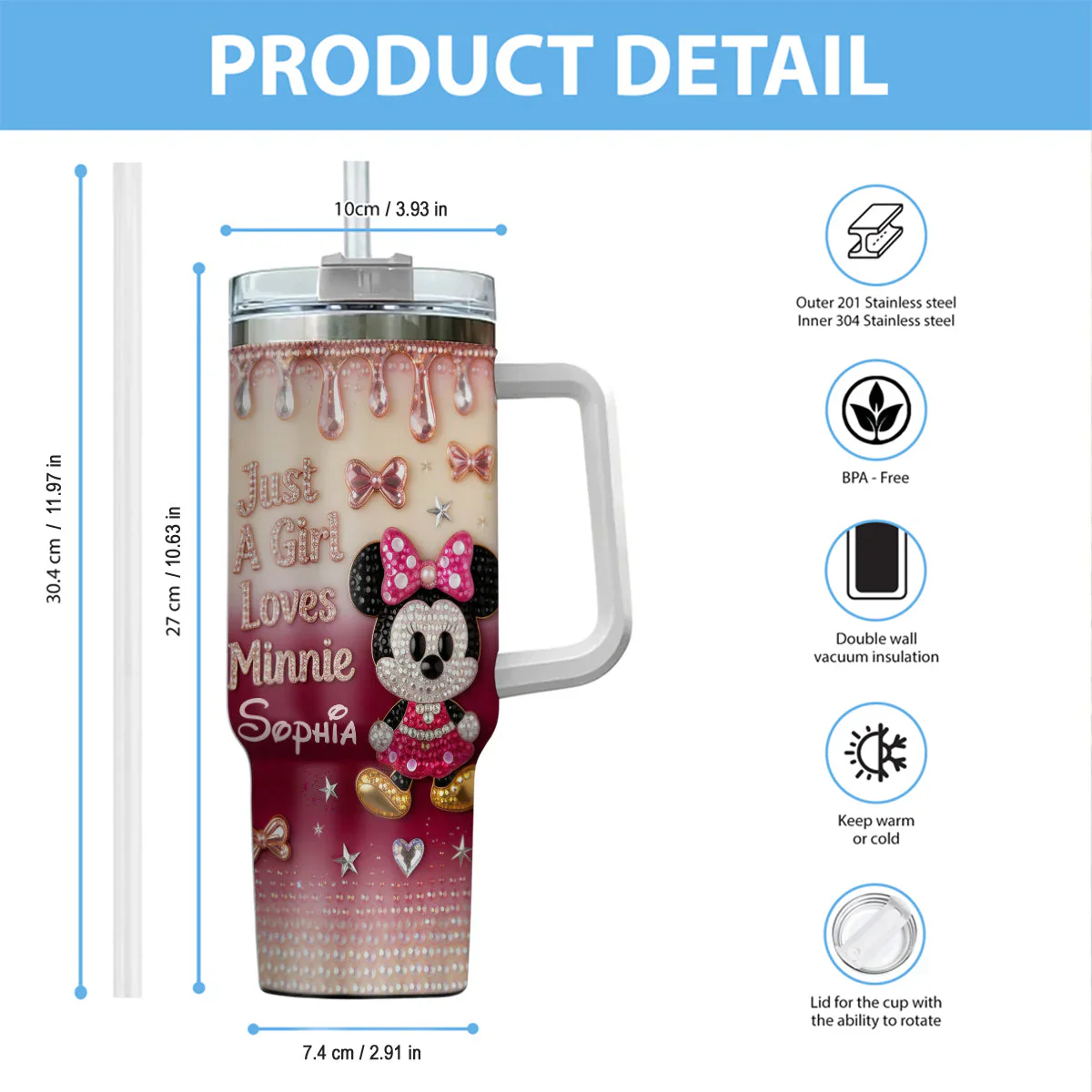 MkMo Just A Girl Love - Personalized Tumbler With Handle - Gift For Her, Movie Fans - Image 4