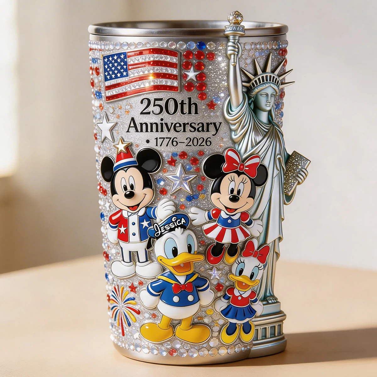 MkMo Magic Mouse Celebrate 250 Years Of America - Personalized Tumbler - Gift For Patriots, Movie Fans