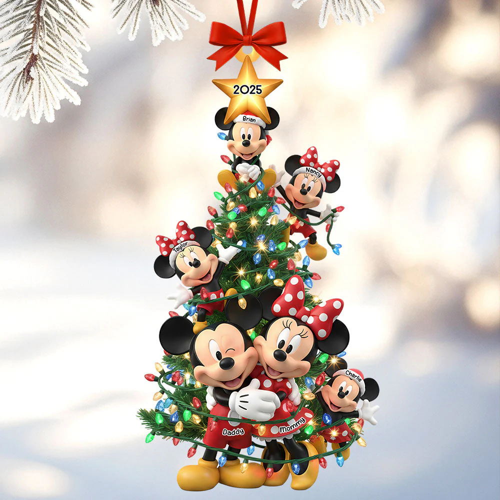 MkMo Magic Mouse Family Crhistmas Tree - Personalized Acrylic Ornament HH01