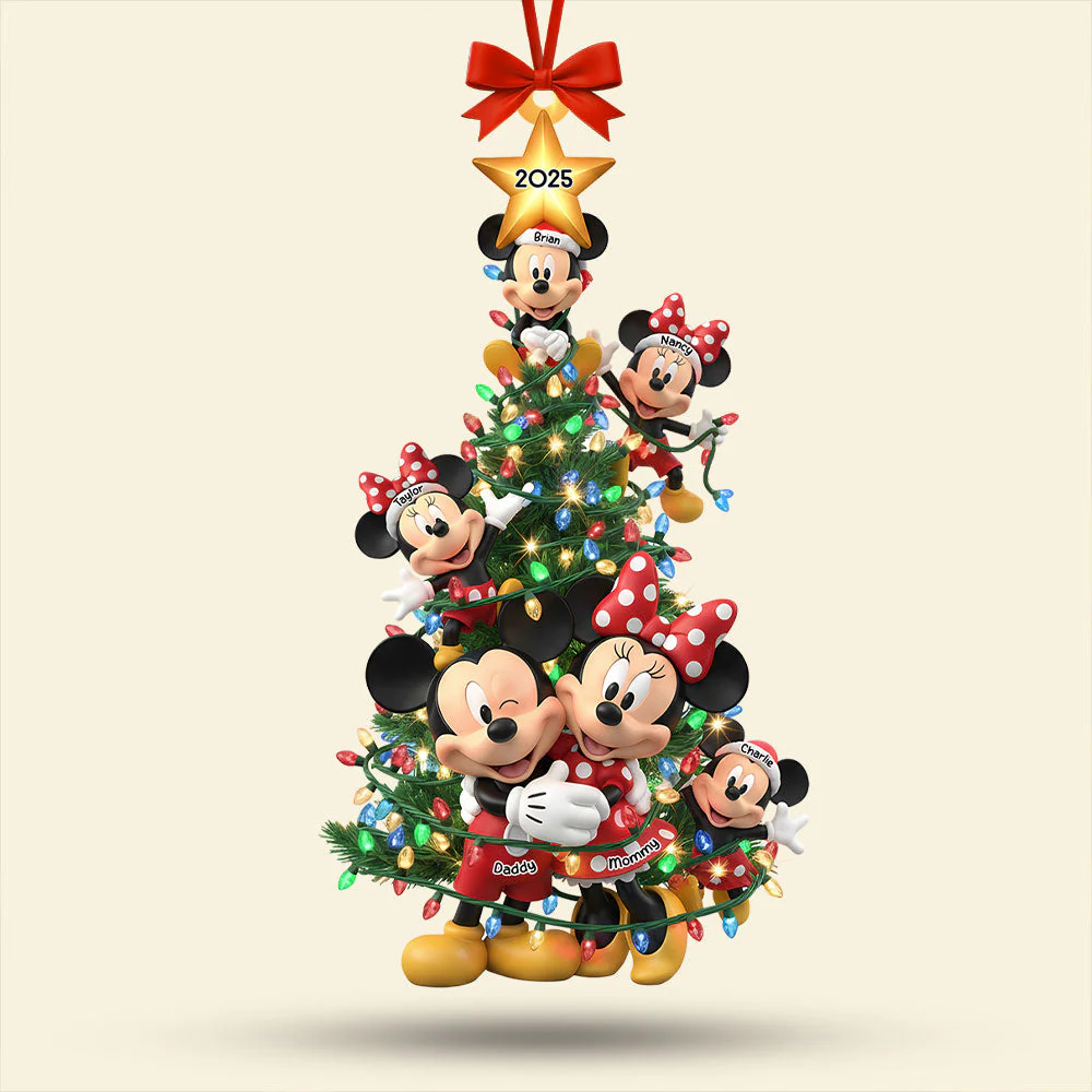 MkMo Magic Mouse Family Crhistmas Tree - Personalized Acrylic Ornament HH01 - Image 2