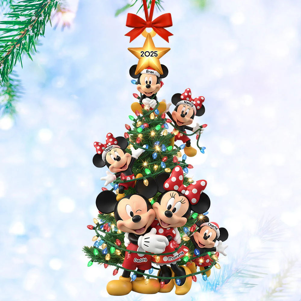 MkMo Magic Mouse Family Crhistmas Tree - Personalized Acrylic Ornament HH01 - Image 3