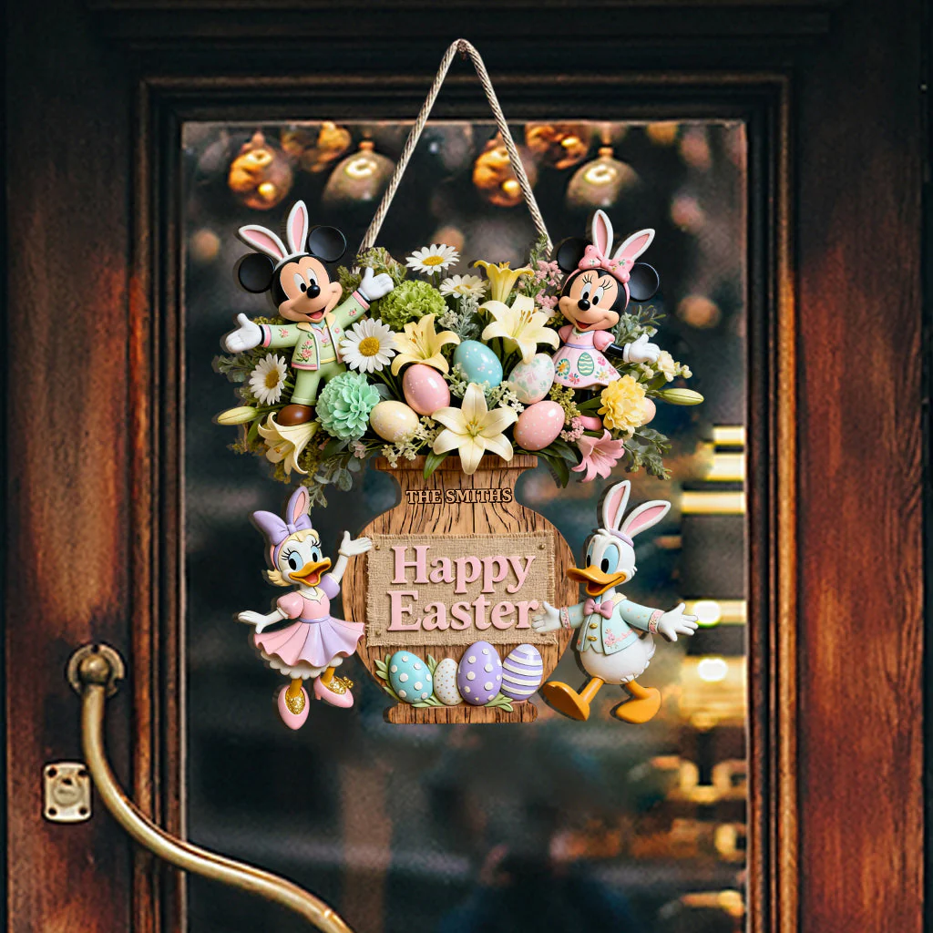 MkMo Magic Mouse Happy Easter - Personalized Wood Sign - Gift For Family, Fan Movies HH01 - Image 3
