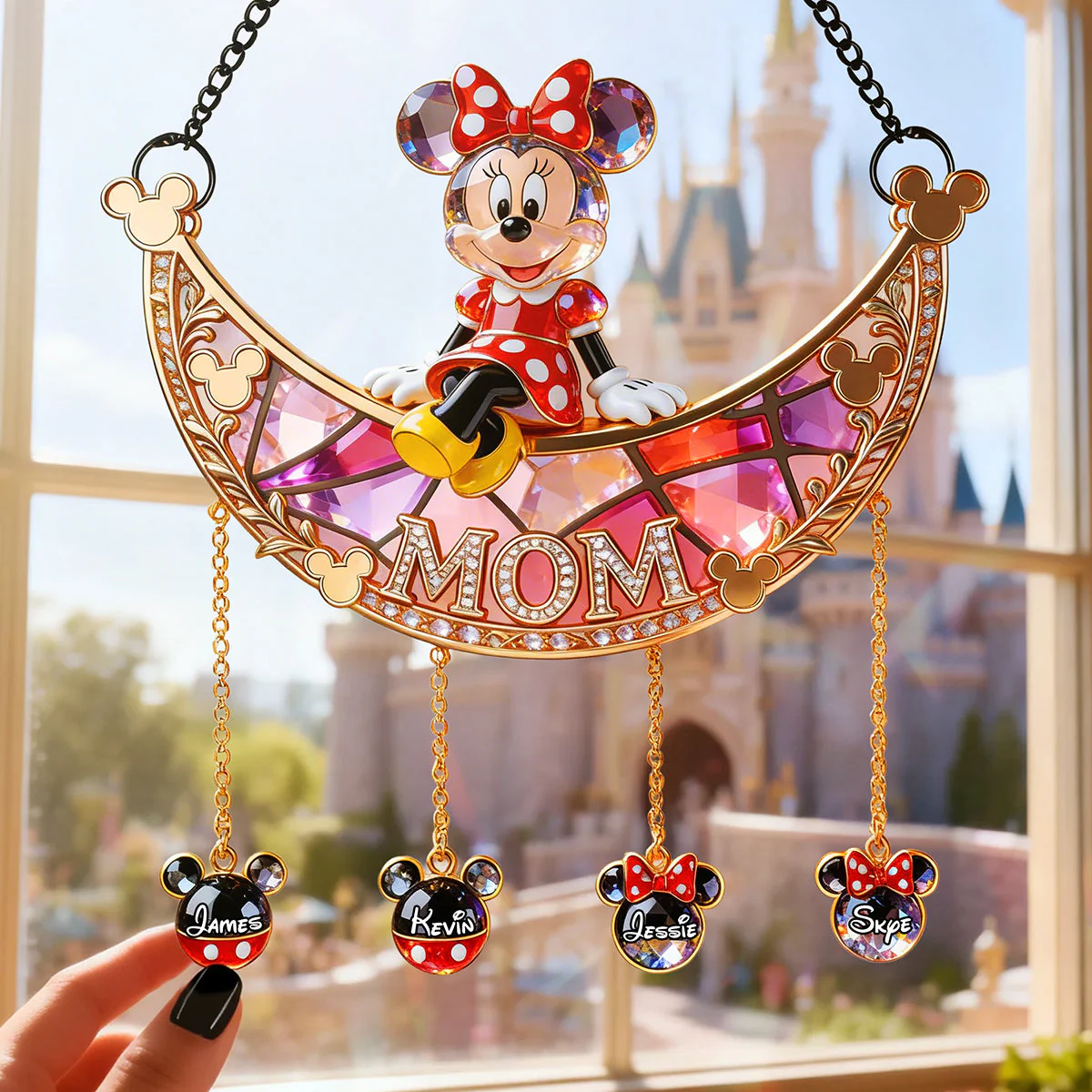 MkMo Magic Mouse Mom With Kids - Personalized Window Hanging Suncatcher - Gift For Mom NL122 - Image 2