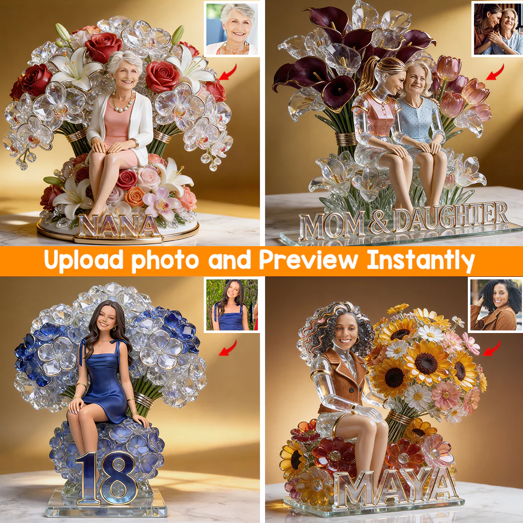 Mom And Daughter Flower - Personalized Shape Acrylic Plaque - Gift For Mom, Grandma - Image 2