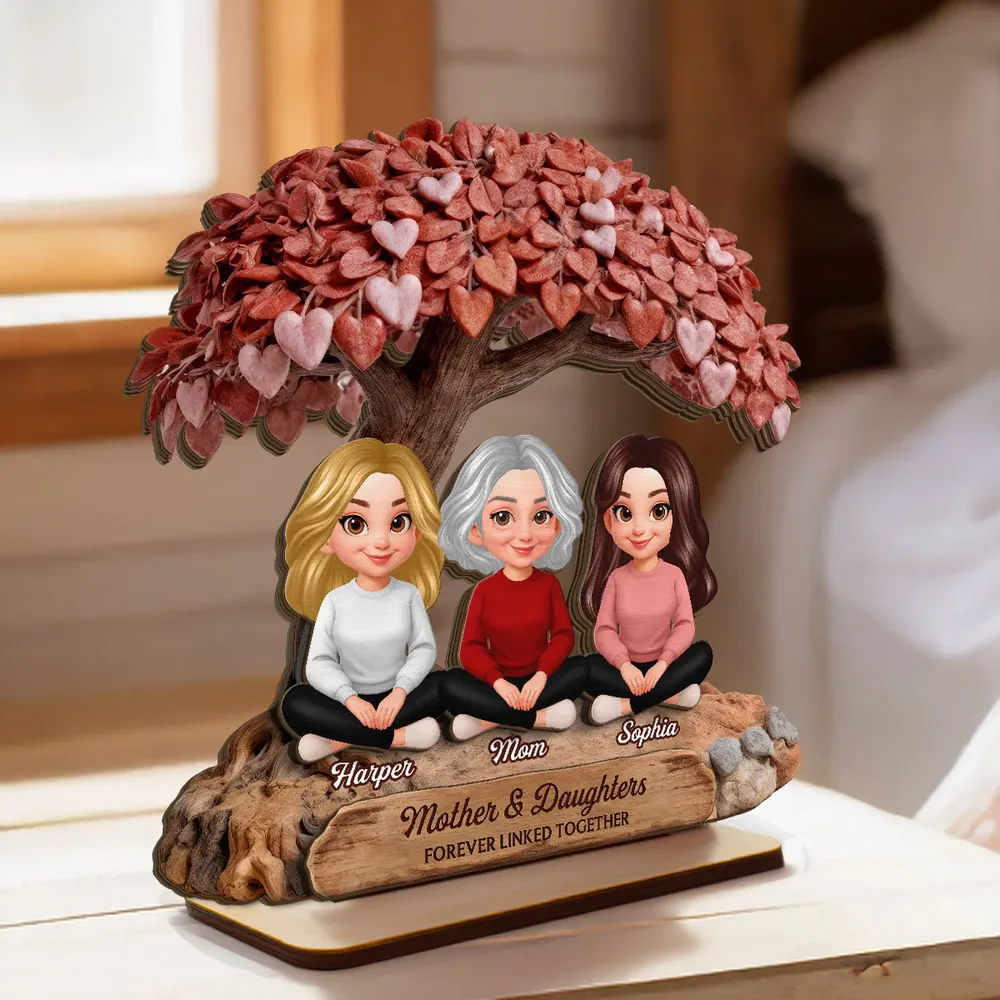 Mom And Daughter Son Under Heart Tree - Personalized Wooden Plaque - Gift For Mom, Grandma | GR25 HN02 - Image 2
