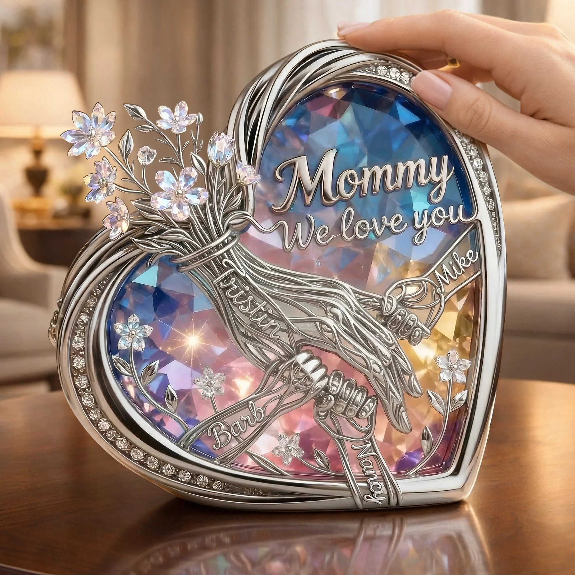 Mom & Children Holding Hands Love -  Personalized Acrylic Plaque - Gifts For Mom, Grandma VD01