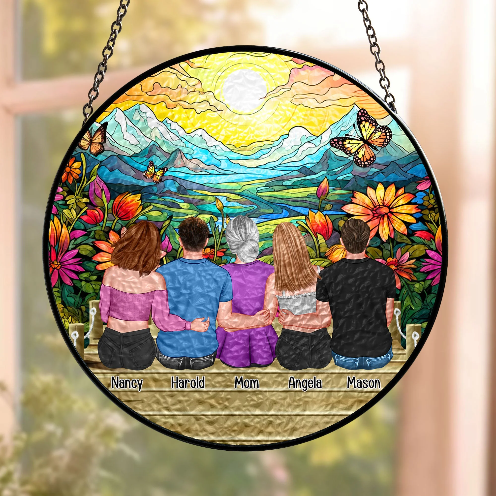 Mom & Daughters, Sons - Personalized Stained Glass Window Hanging Suncatcher - Gift For Mom, Grandma, Mother's Day | GR24 NA94