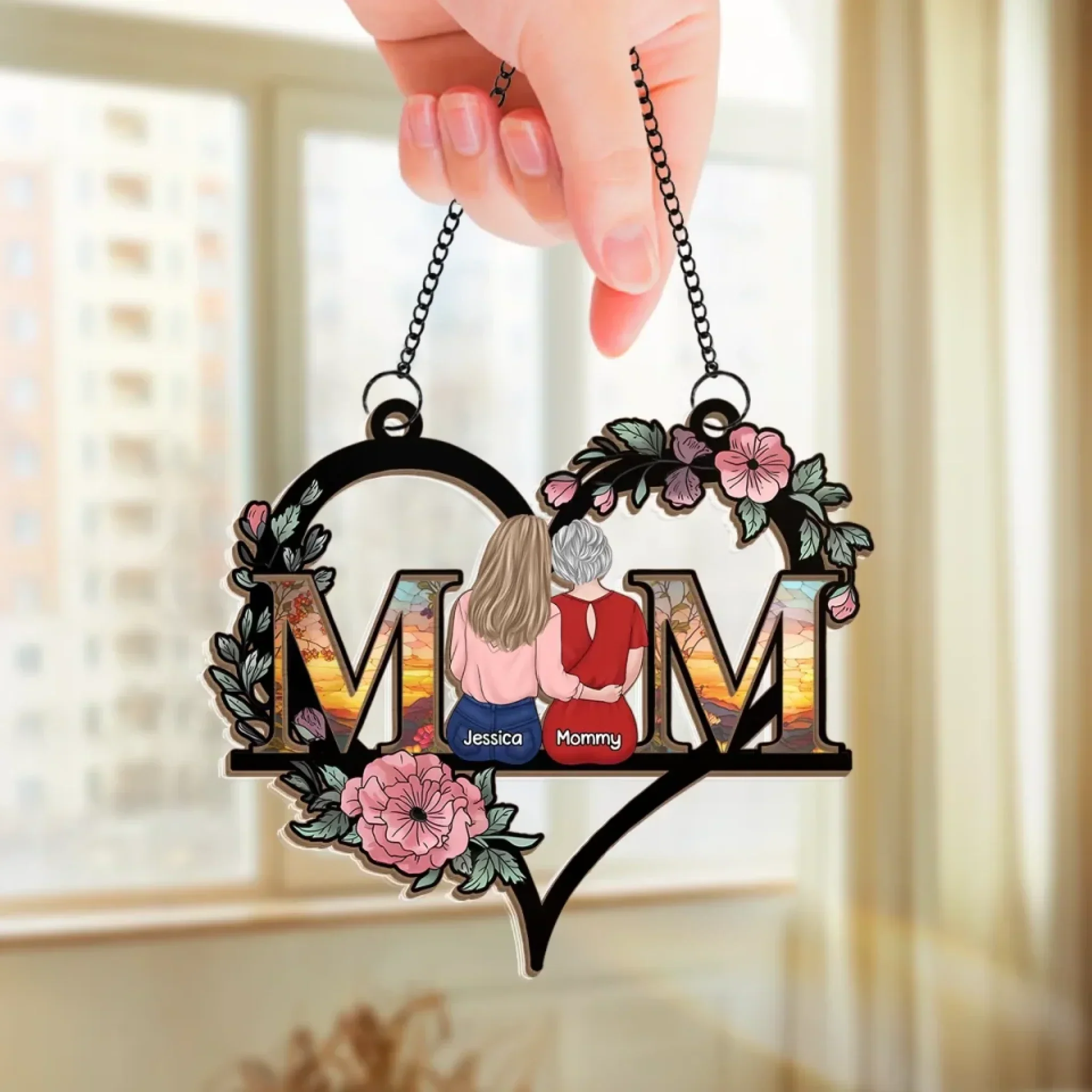 Mom, Forever In My Heart - Personalized Window Hanging Window Hanging Suncatcher Ornament - Gift For Mom, Grandma, Mother's Day | GR24 NA94 - Image 3