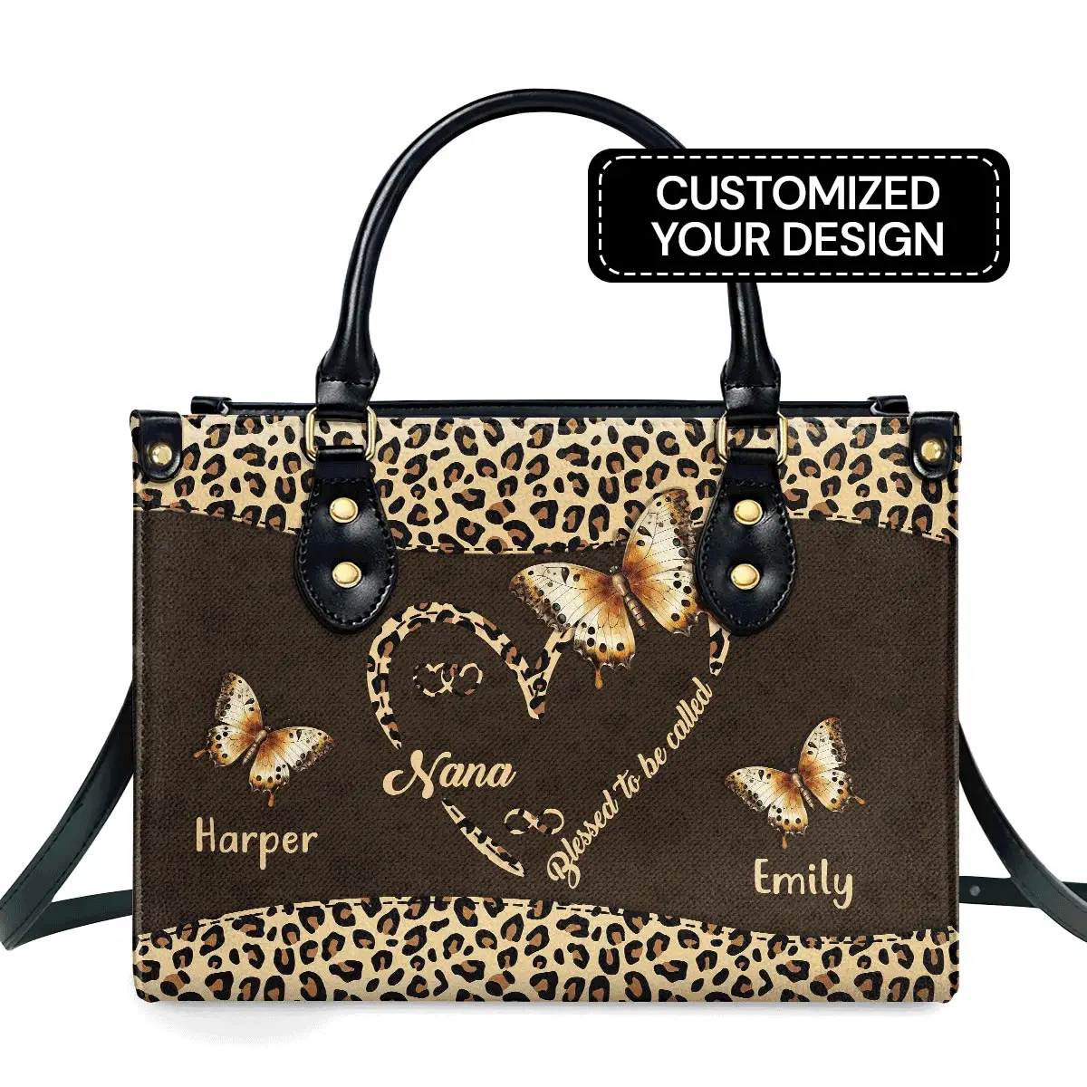 Mom Grandma Blessed To Be Called - Personalized Leather Bag - Gift For Mom, Grandma
