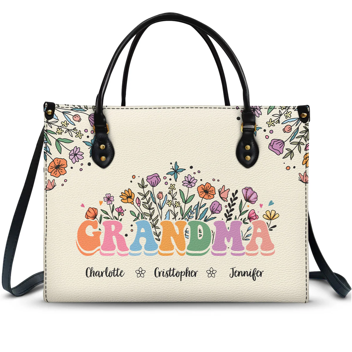 Mom Grandma Floral  - Personalized Leather Bag - Gift For Mother, Grandma, Grandmother, Mother's Day | NA94 - Image 2